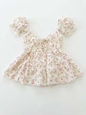 Coquette Floral Cottagecore Milkmaid Ruffled Tiered Babydoll Crop Top XS